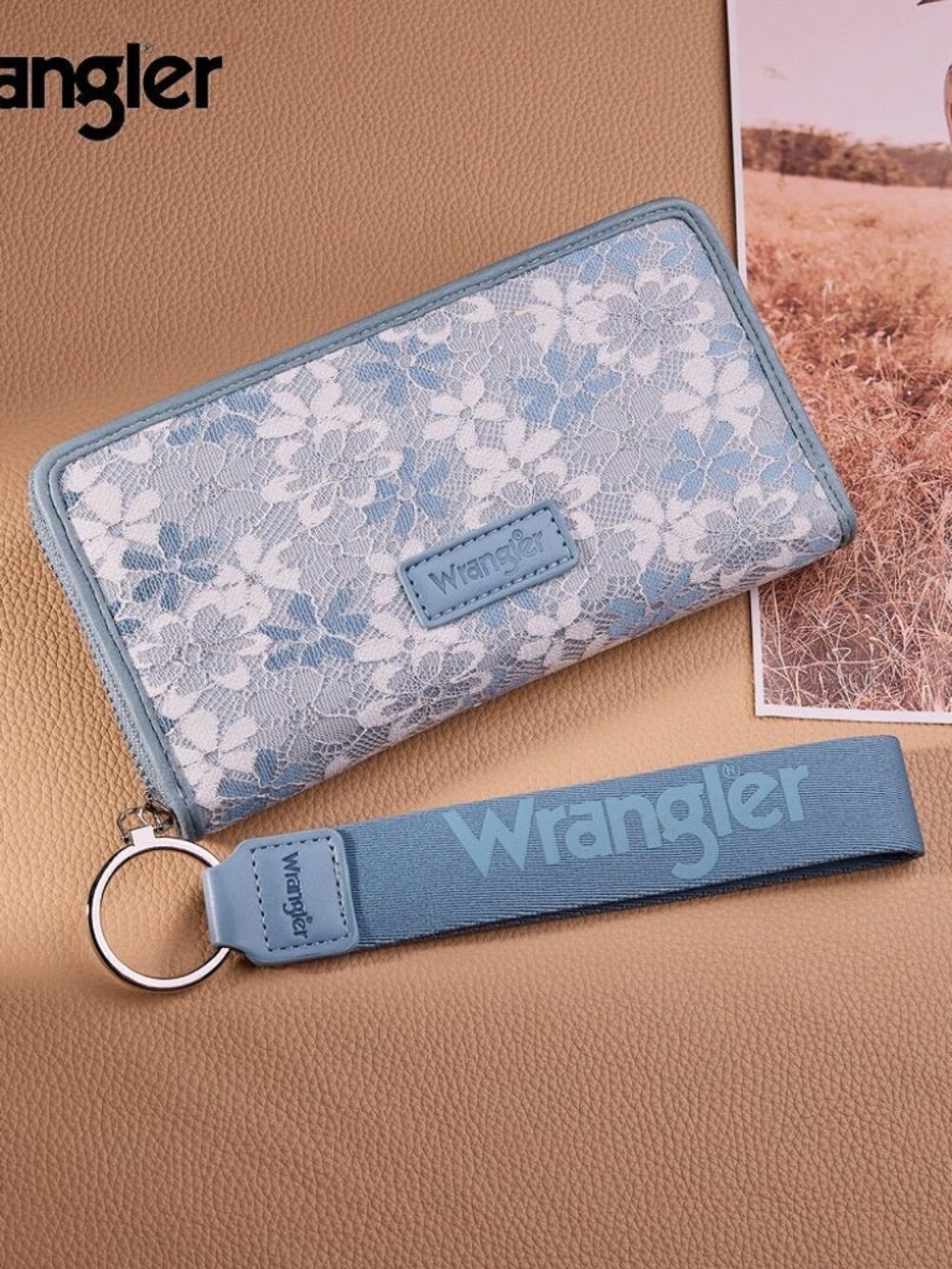 Wrangler Lace Floral RFID Blocking Zip Around Wallet - Jean